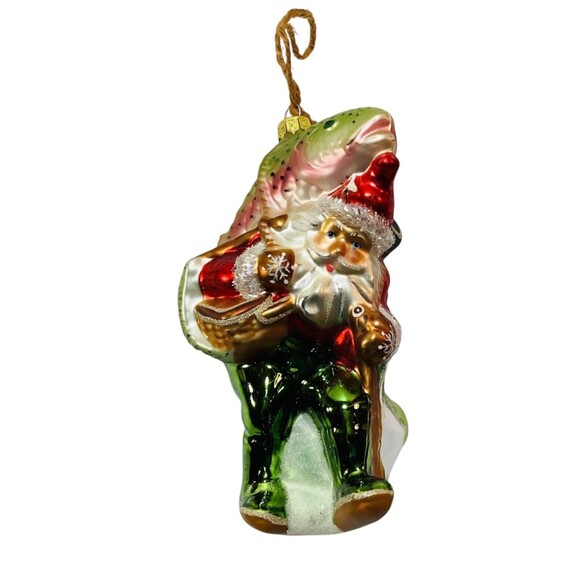 Santa Christmas Ornament carrying a Fish and Bait Metal 6in - Picture 2 of 7